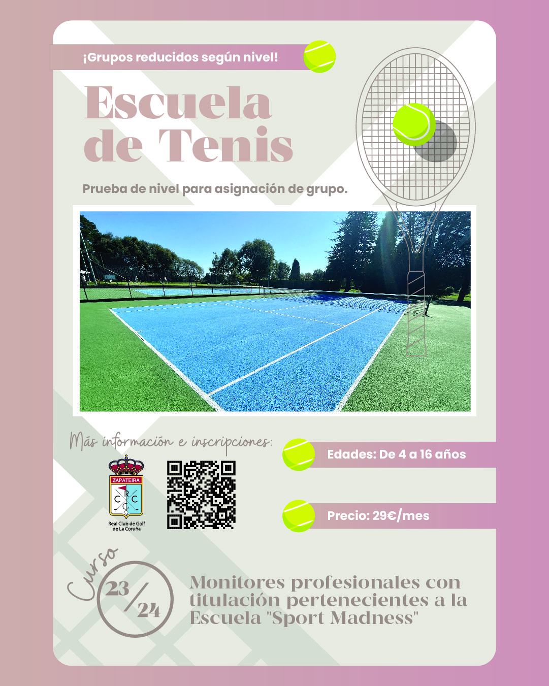 Escuela de tenis: inscripciones abiertas